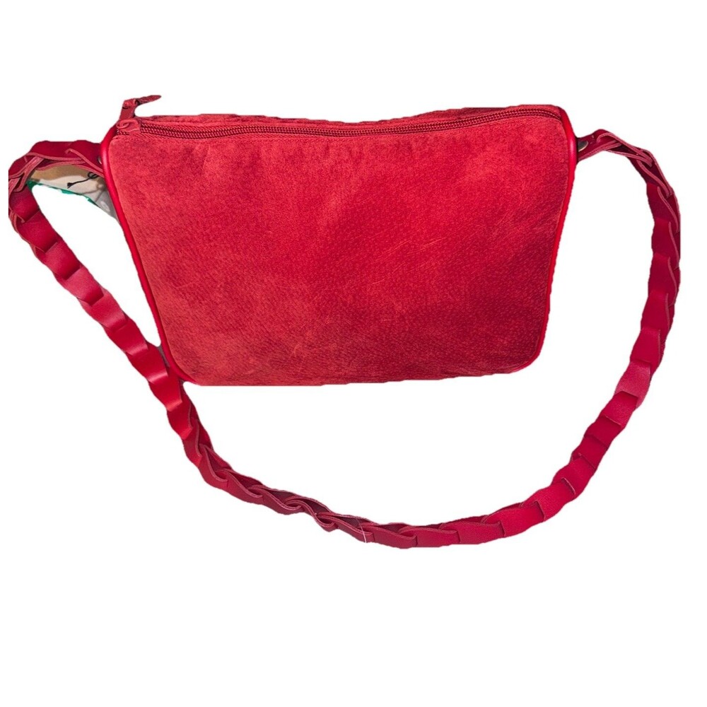 Vtg Carlo D’Santi Suede Zip Woven Strap Shoulder Bag Sz M Red Minimal Boho NWOT